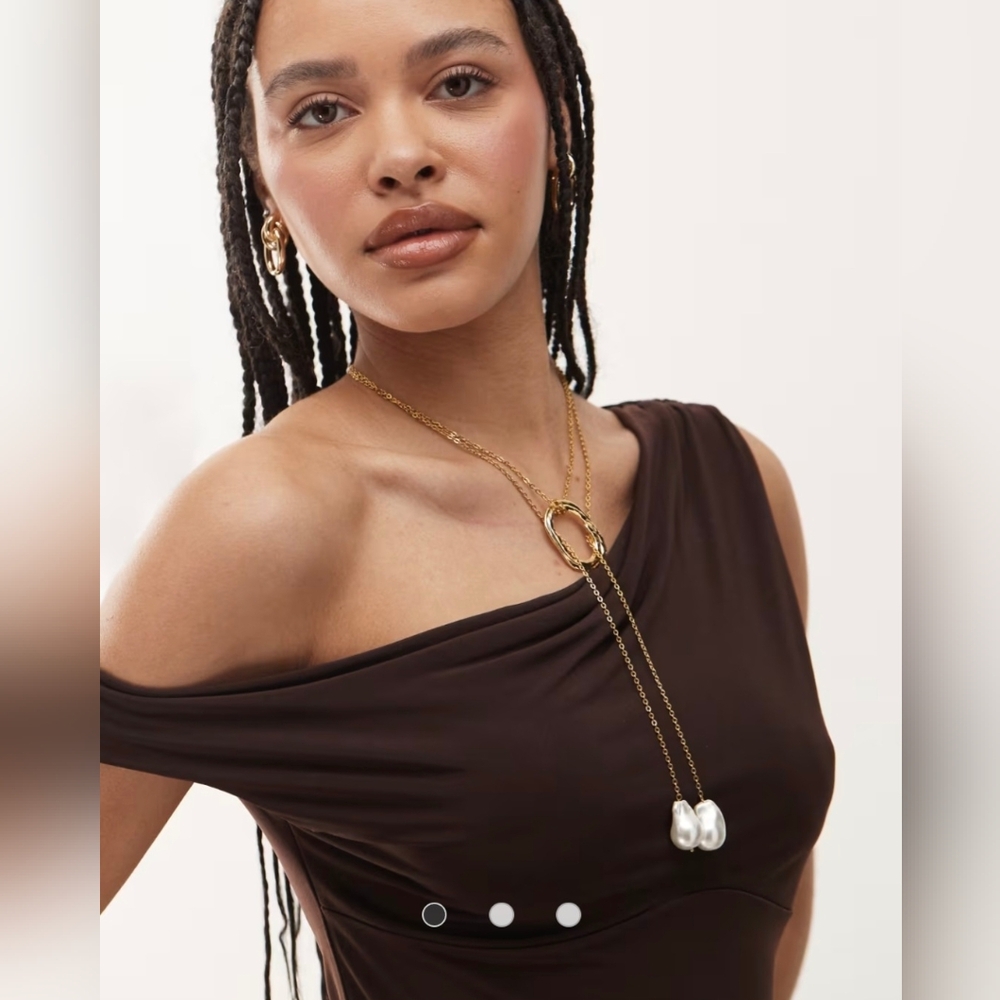 Goldtone Plated Solar Pearl Necklace by Petit Moments NWT